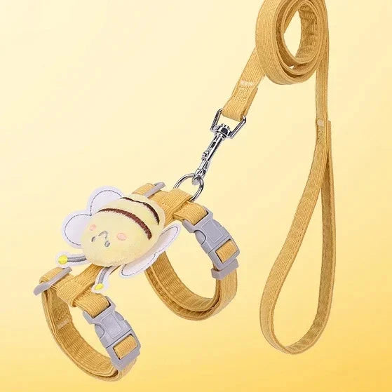 Cartoon Bee Pet Harness Leash & Collar Set