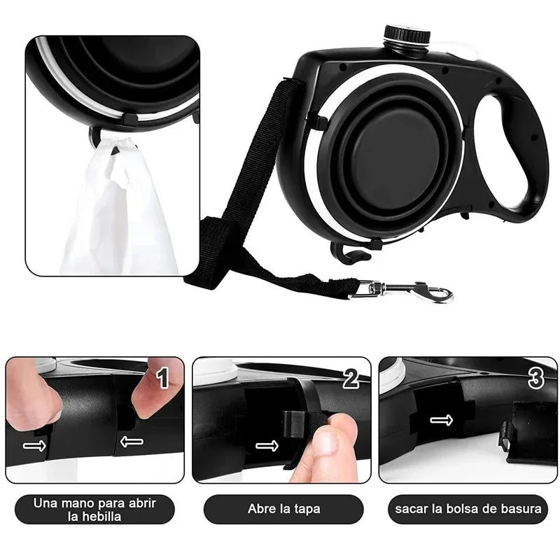 Black pet waste bag dispenser with instructions on how to use it.